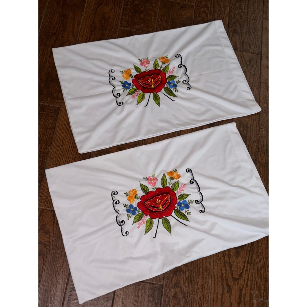 Mexican Embroidered Pillowcase Set 2pc Floral Rose Fundas Bordadas Artesana